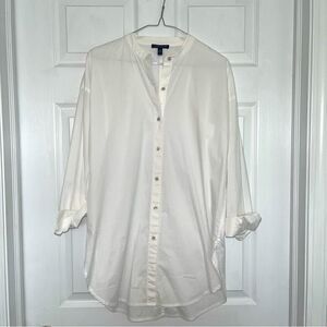 Eileen Fisher Washed Organic Cotton Poplin Band Collar Shirt Sz PS Gently Loved